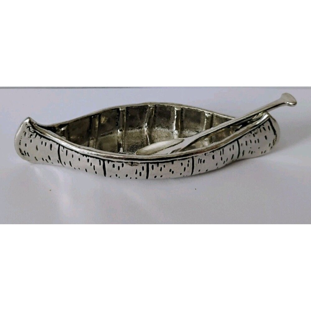 Basic Spirit Canada Handcrafted Pewter Canoe Salt Cellar & Paddle Spoon w/ Tag